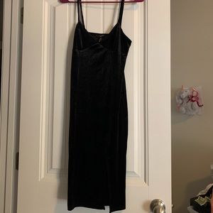 BLACK SUEDE DRESS WITH SMALL SLIT